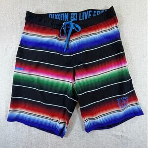 Dixxon Men's 34 Black Striped Serape Print Board Shorts Pool Beach Swim Surf